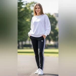 Adidas Originals Black 3-Stripe Trefoil Logo, High Waisted Pants/Leggings, SizeS